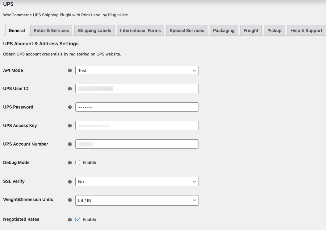 Configuration of UPS shipping plugin
